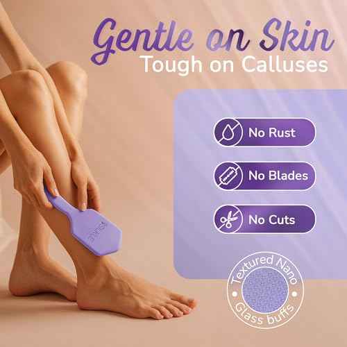Silicone Foot Callus Remover - Nano Glass Foot File for Dead Skin and Cracked Heels - Callus Remover for Feet & Hard Skin - Ergonomic Foot Scrubber & Exfoliator for Soft, Smooth Feet - Purple