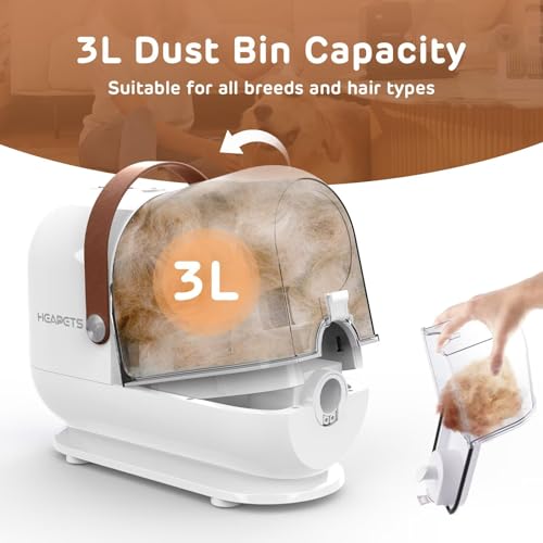 HEAPETS White Pet Hair Grooming Vacuum Kit with 7 Tools, 3L Capacity, Low Noise