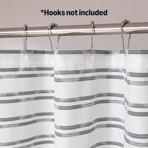 Amazon Basics Grey Striped Geometric Jacquard Fabric Shower Curtain 72" W x 74" L, Water-Repellent & Washable