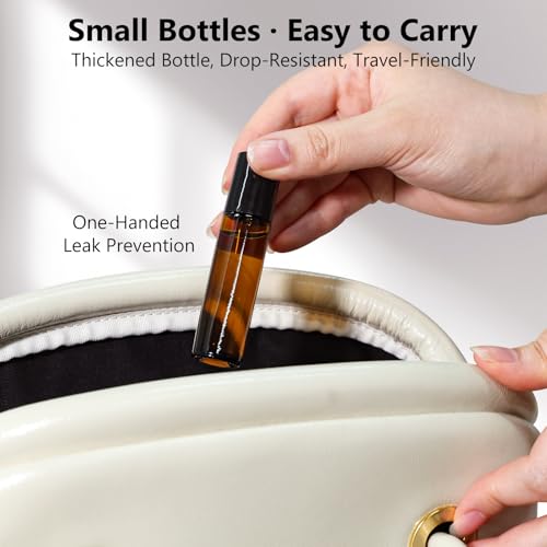 KEYWING 54 Pack Empty Essential Oil Roller Bottles ? 10ml Amber Glass Roll-On Bottles with Stainless Steel Roller Balls & Caps, Refillable Perfume Containers for DIY & Travel