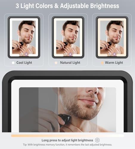 Shinowa Fogless Shower Mirror with 3 Color Dimmable Lights