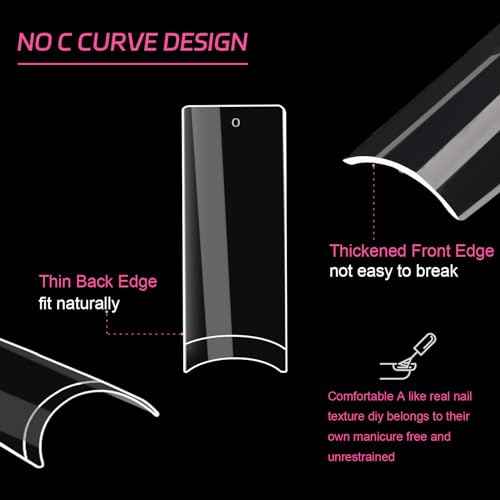 No C Curve XL Nail Tips 500PCS,Tapered Square Flattened Half Cover False Nails for Nail Salons and DIY French ABS Nail Tips(XL no c square 500pcs)