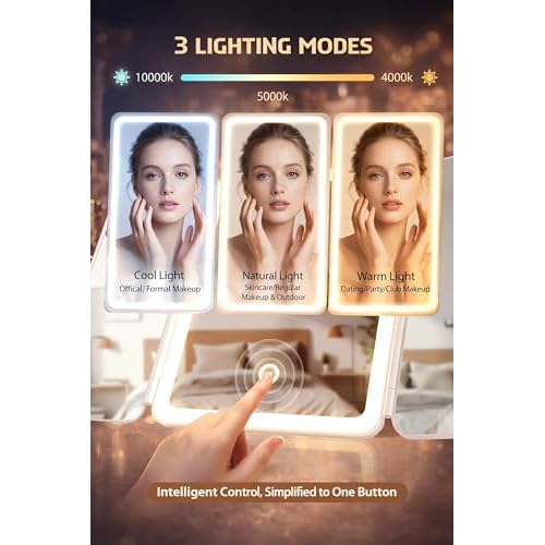 Lupow Makeup Mirror Vanity Mirror with 3 Lighting and Adjustable Brightness,Detachable Height-Adjustable Dresser Mount,2X,3X,10X Magnification,Suitable for Bathrooms,Vanity,Ideal Gifts for Women