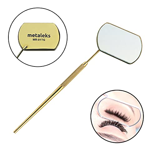 2Pcs EyeLash Extension Mirror, Lash Mirror for Eyelash Extension, Eye Makeup Inspection Mirror, Stainless Steel for Eyelash Extension Supplies and Accessories Golden Titanium Coated