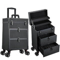 Rolling Makeup Train Case with 2 Drawers & Lockable Trays