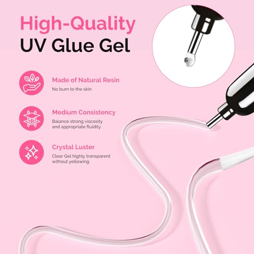 MelodySusie Rhinestone Glue Gel 8ml*2 with Brush for Nail Gems & Charms - Long Lasting