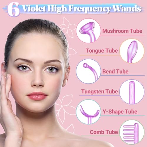 High Frequency Facial Machine - TUMAKOU Portable Handheld High Frequency Wand with 6 Pcs Violet Tubes for Face Home Use Device