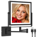 Ruacq Rechargeable Wall Mounted Makeup Mirror with Lights, Double Sided 1X/10X Magnifying Vanity Mirror with 3 Color Lighting, Touch Screen Dimmable, 360¡Æ Rotation Extension Foldable Arm(Matte Black)