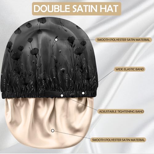 Satin Sleep Hair Bonnet for Women - Double Layer Elastic Adjustable Reusable