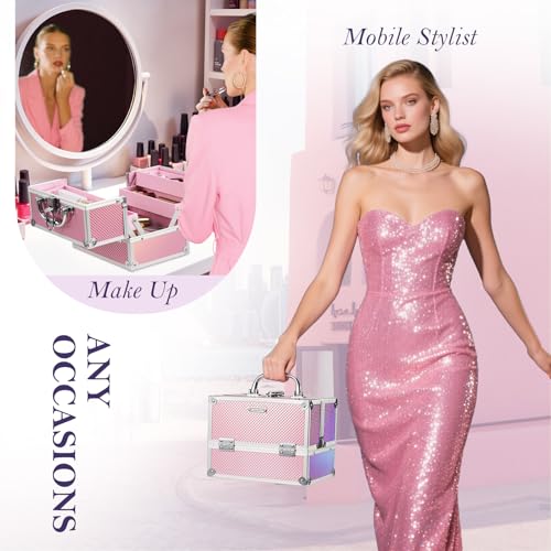 Mermaid Pink Makeup Train Case 8.85" Portable Organizer