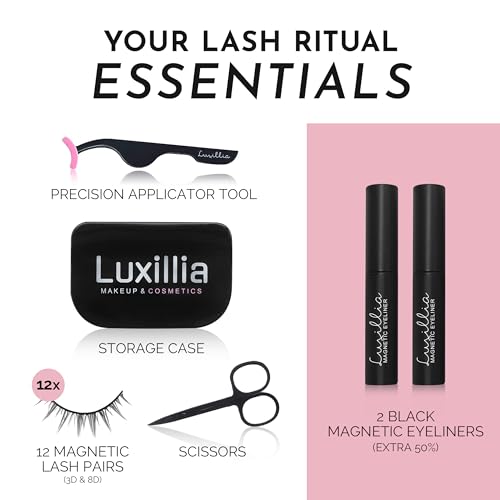 Luxillia Magnetic Eyelashes Kit - 16 Reusable Lashes with Eyeliner & Applicator