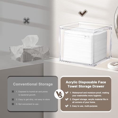 Disposable Facial Towels Storage Box - Acrylic Container Compatible With Clean Skin Club Clean Towel XL - Wall-Mounted Makeup Organizer With Drawer Valentine's Day Gifts