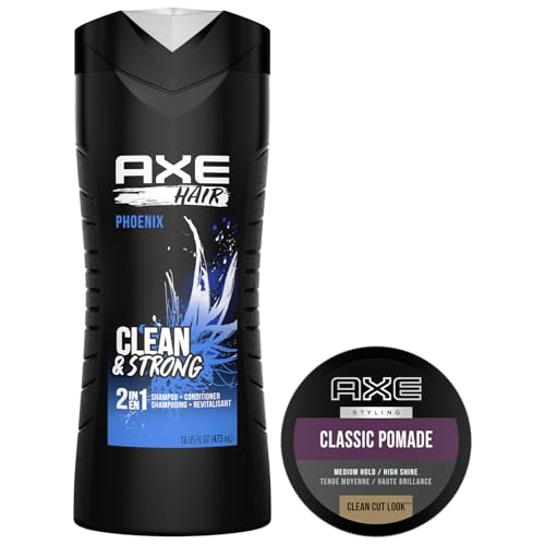 AXE Men's Hair Styling Set ? Phoenix Clean and Strong 2-in-1 Shampoo + Classic Pomade, Signature Polished Look, Medium Hold, High Shine