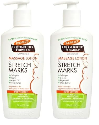 Palmer's Cocoa Butter Formula Massage Lotion for Stretch Marks, Pregnancy Skin Care, Belly Cream with Collagen, Elastin, Argan Oil and Shea Butter, 8.5 Ounces (Pack of 2)