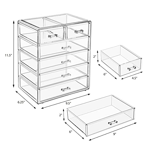 Sorbus 6-Drawer Acrylic Makeup Organizer with Brushes & Jewelry Storage