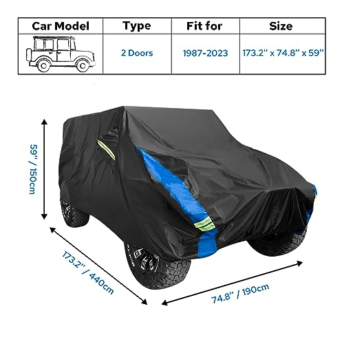 Avecrew for Jeep Wrangler Cover Waterproof 2 Door, All Weather for Jeep Rain Cover for Automobiles, Outdoor Full Exterior for Jeep Covers Fits JK JL TJ YJ CJ