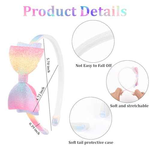 CAVETEE Headband for Girls, 8 PCS Sparkly Cute Toddler Headband Glitter Hair Bands Non Slip Bow Hair Accessories for Girls