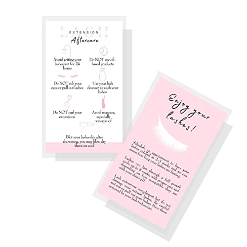 Lash Extension Aftercare Cards | 50 Pack | Business Card Size 3.5 x 2" inches | Eyelash Extension Supplies | White and Light Pink Design