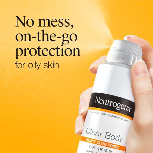 Neutrogena Clear Body SPF 50 Sunscreen Spray, Broad Spectrum UVA/UVB Sun Protection, Water-Resistant, Non-Comedogenic, Lightweight Body Sunscreen with Vitamin E & Niacinamide for Skin Care, 5 oz