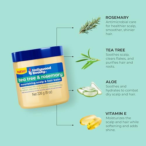 Hollywood Beauty Tea Tree & Rosemary Nourishing Scalp & Hair Balm, 8 oz - Conditions and Softens Hair