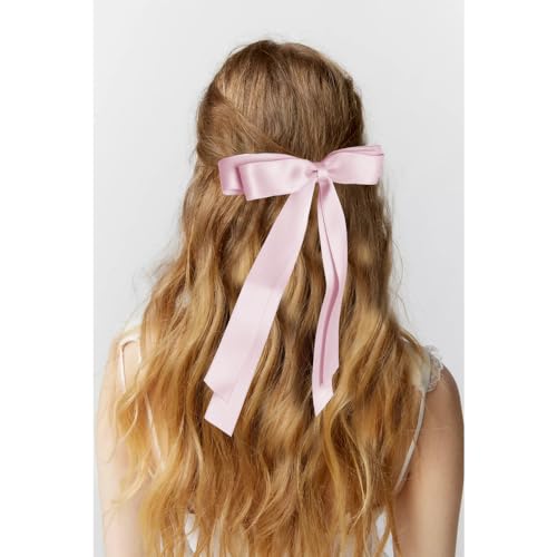 Bmobuo Hair Clip, 3Pcs Satin Bows for Hair Clips - Beige, Pink, Black Hair Ribbon Clips for Women and Girls, Romantic Hairstyles, Wide Applications