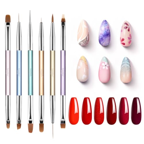 Beetles Red Gel Nail Polish Set and Beetles 6 Pcs Gel Nail Art Brushes Set