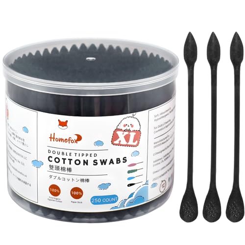 Organic Black Cotton Swabs - 250 Count Precision Applicators