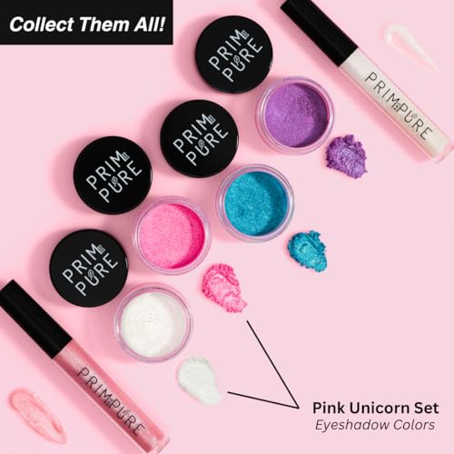 Prim and Pure Mineral Gift Set with Unicorn Mirror| Perfect for Play Dates & Birthday Parties | Kids Eyeshadow Makeup ? Mineral | Organic & Natural Makeup Kit for Kids| Made in USA (Pink)