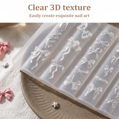 Silicone Nail Art Molds Set - 2pcs Bowknot, Star & Heart Designs