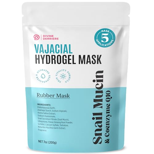Divine Derriere Vajacial Hydrogel Mask - Snail Mucin Serum & CoQ10 - Post Wax/Shave, Ingrown Hair, Razor Bumps - Hydrating Facial & Vajacial Peel-Off Hydro Jelly Powder Mask (Full Kit)