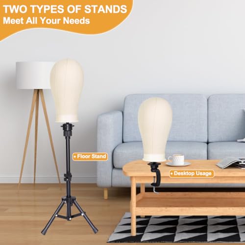 22 Inch Canvas Wig Head with Adjustable Tripod Stand