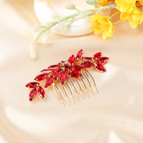 Red Crystal Hair Comb for Thick Hair - Rhinestone Headpiece