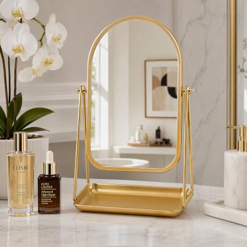 ChicReflect Gold Arch Desk Mirror with Storage Tray - Vanity Makeup Mirror