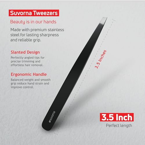 Suvorna Premium Beard & Mustache Set with Beard scissors for men, Straight Razor with blades- Facial Hair/Nose/Eyebrow Scissors - Slant Tweezers (6 Pcs Black)