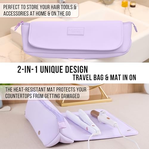 Hair Tool Travel Bag with Heat Resistant Mat 15.5" - Flat Iron Holder