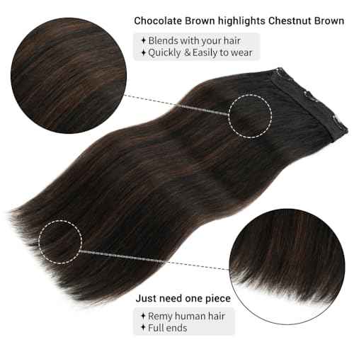 Winsky Hair Extensions Real Human Hair - One Piece Brown Balayage Remy Hair Extensions Clip on 100gram for Women (22inch, #1BT4P1B)