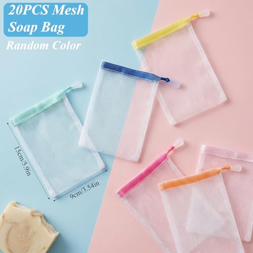 Mesh Soap Bags for Shower 20 Pack - Foam Net Soap Saver Pouches