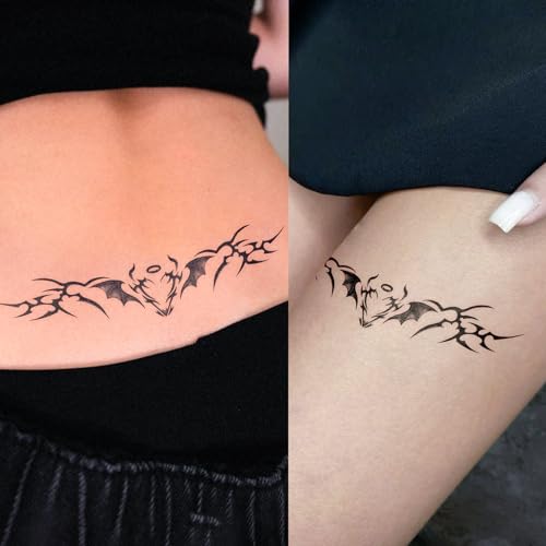 Tribal Tramp Stamp Semi Permanent Temporary Tattoos, Long Lasting Sexy Belly Chest Waist Thigh Arm Temporary Fake Tattoos for Women, Realistic, Waterproof and Non-Reflective, 2 Sheets