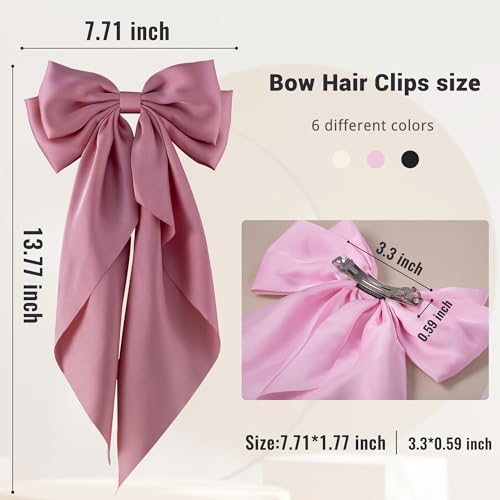 Large Bow Hair Clips for Women - 6 Pack Satin Barrettes