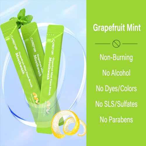 Travel Size Mouthwash Packets ? Individual Mini, Alcohol & Fluoride Free, Grapefruit Mint Flavor, Mouthwash to Go for On-The-Go Freshness, Bulk Packets 0.41 Fl Oz(Pack of 20)