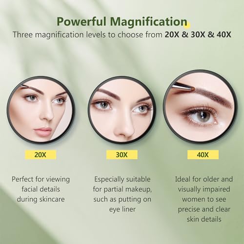 40X Magnifying Mirror with Suction Cup & Tweezers