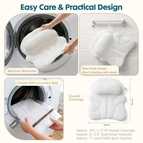 Bath Pillow for Tub with 4D Air Mesh & Suction Cups