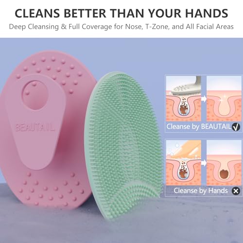 Silicone Face Scrubber 4 Pack - Dual-Texture Facial Cleansing Brush Set - Black, Starlight, Pink, Blue