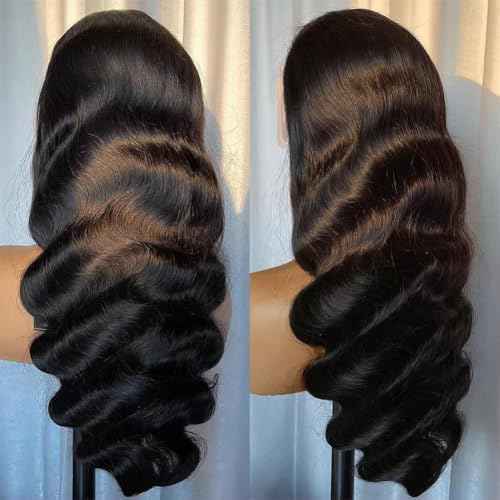 30 Inch Body Wave Lace Front Wigs Human Hair 200 Density 13x6 HD Lace Frontal Wigs Pre Plucked Glueless Brazilian Virgin Human Wig with Baby Hair Body Wave wigs for Women Natural Black