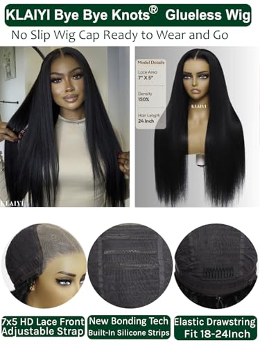 KLAIYI Yaki Straight 7X5 Lace Front Human Hair Wig - 20 Inch