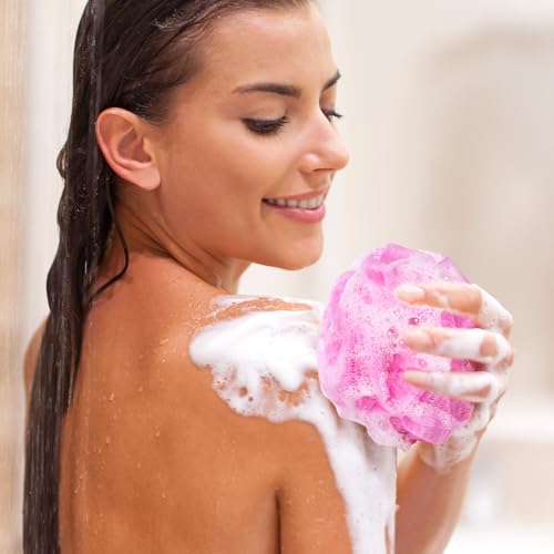 16Pcs Travel Size Loofah Mini Shower Loofah Bulk Multicolor Mesh Bath Pouf Individually Wrapped Bath Sponge Pack for Shower Care