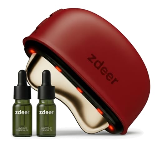 ZDEER Electric Gua Sha Facial Care Set ? Heated Brass Face & Neck Massager with Red Light Therapy & Soothing Vibration, Includes 2 ¡¿ 10ml Massage Oils for Face & Body Care