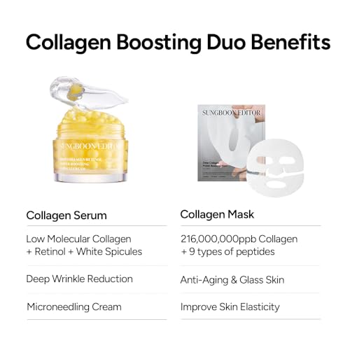 SUNGBOON EDITOR Deep Collagen Boosting Duo : Deep Collagen Mask (4ea) & Power Boosting Capsule Cream, Skincare Gift Sets for Mom