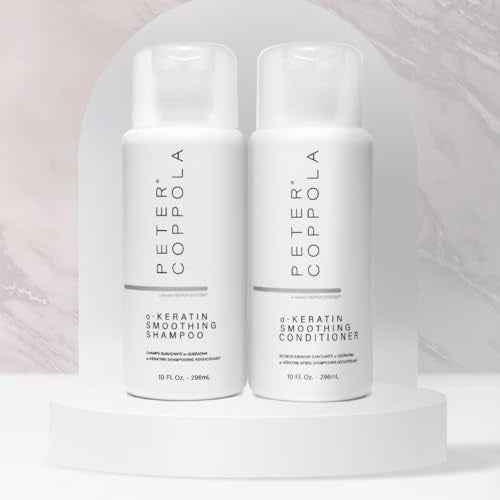 Peter Coppola a-Keratin Smoothing Shampoo & Conditioner Set - Smooths Thick Coarse Hair - Infused With Argan Oil, Avocado Oil And Hydrolyzed Keratin Transforms Frizz Into Shiny & Healthy Hair (10 oz)