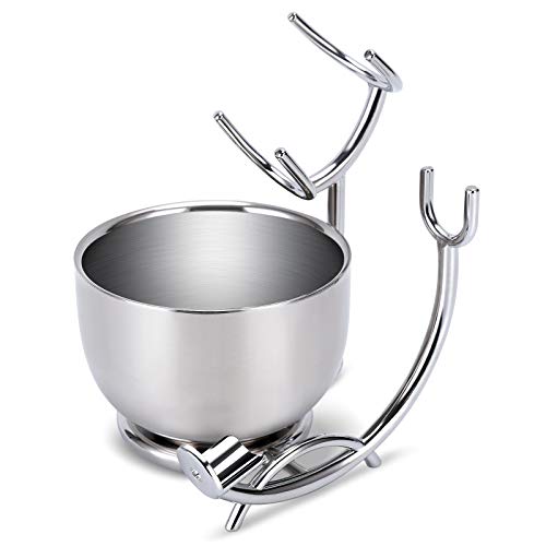 Shaving Stand and Double Stainless Steel Design Shave Soap Bowl - Forms Thick and Foamy Lather Quickly,Unbreakable and Rust Resistant for Smooth Wet Shaving